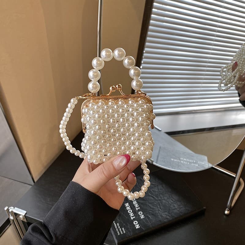 2026 New Chic Pearl Woven Bag Cute Girl Handbag Crossbody Hollow Beach Bag