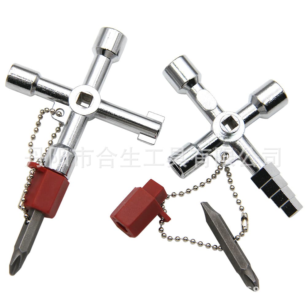 4-in-1 Multi-Function Silver Key Wrench for Appliances/Elevates/Control Cabinets/Valves with Internal Triangle/Square Bits