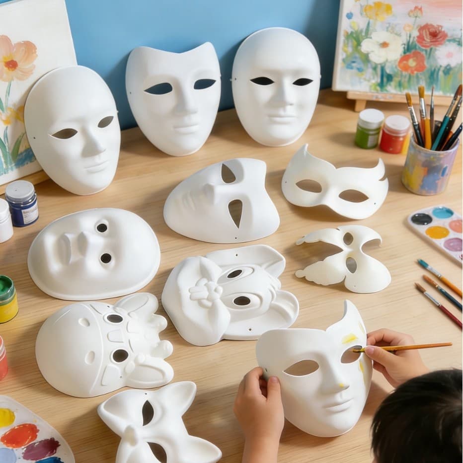Halloween DIY White Paper Mask Papier-Mâché Kindergarten Face Painting Cartoon Creative Mask Fox Mask