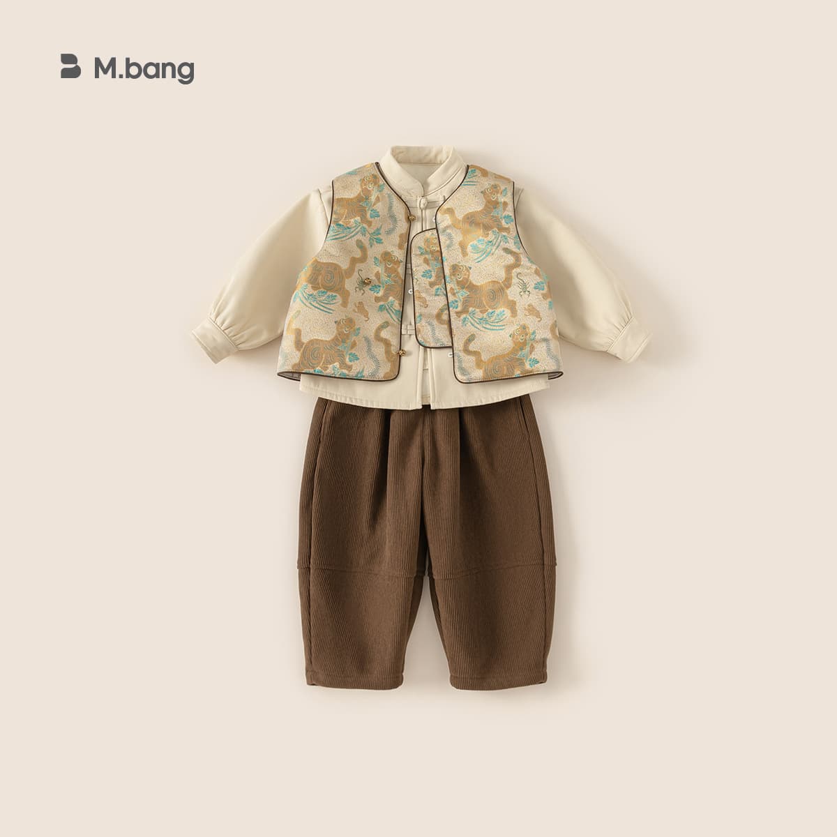 Bangxuan Children's Winter Traditional Chinese Style Three-Piece Set for Boys, with Frog Buttons, New Year's Clothing, Thickened Chinese Style Set