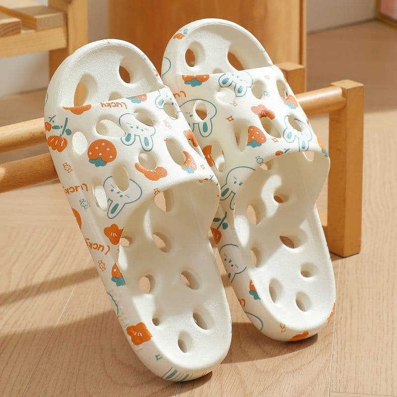 Anti-Slip Hollow Bathroom Slippers Women's Summer Indoor Home Use Waterproof PVC Material Comfortable Floor Slides