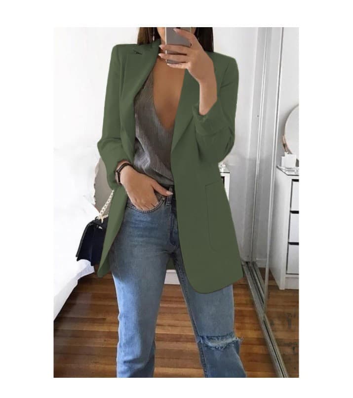 AliExpress WISH 2024 New Spring/Autumn Bestseller Women's Long Sleeve Solid Color Pocket Cardigan Blazer Jacket