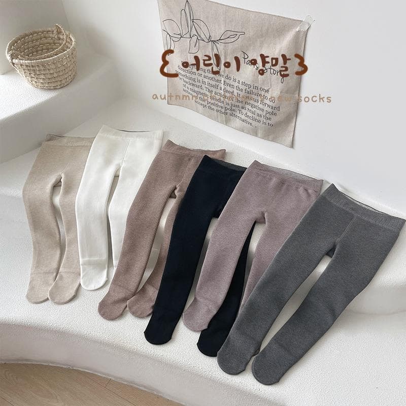 [Fleece-lined and Thickened] Children's Winter Warm Footed Leggings, Medium Sizes, Girls' Solid Color Easy-to-Match Tights