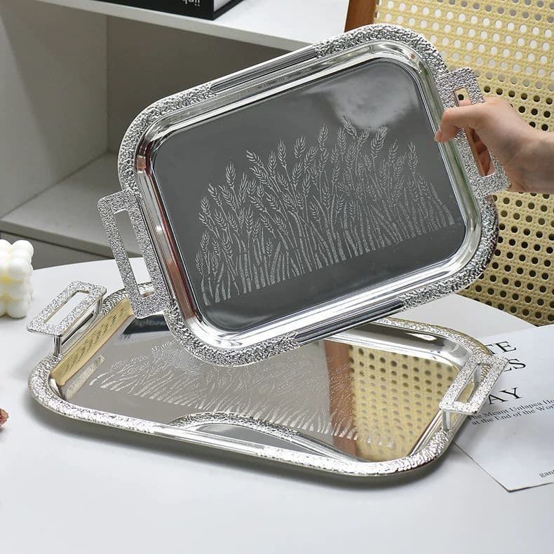 Rectangular Silver Mirror Tray, Light Luxury Dessert Cake Snack Dry Fruit Display Tray, Hotel Cafe Home Tray