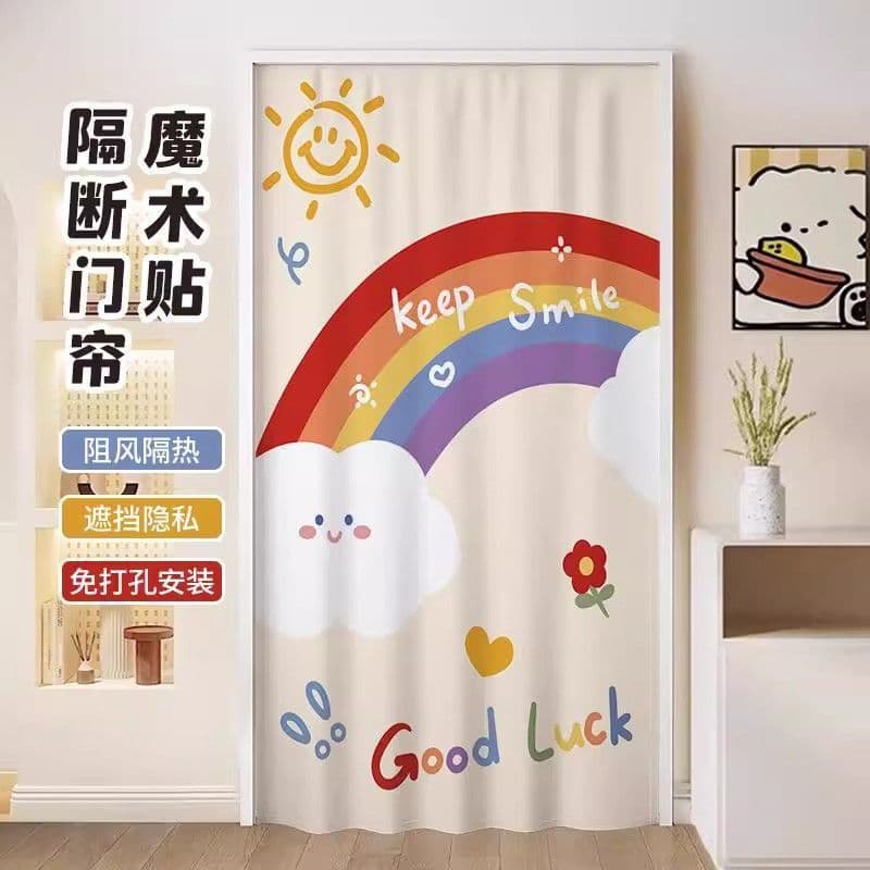 Curtain Partition No-Drill Velcro, Bedroom Home Air Conditioning Windproof Curtain, Kitchen Toilet Shade Curtain