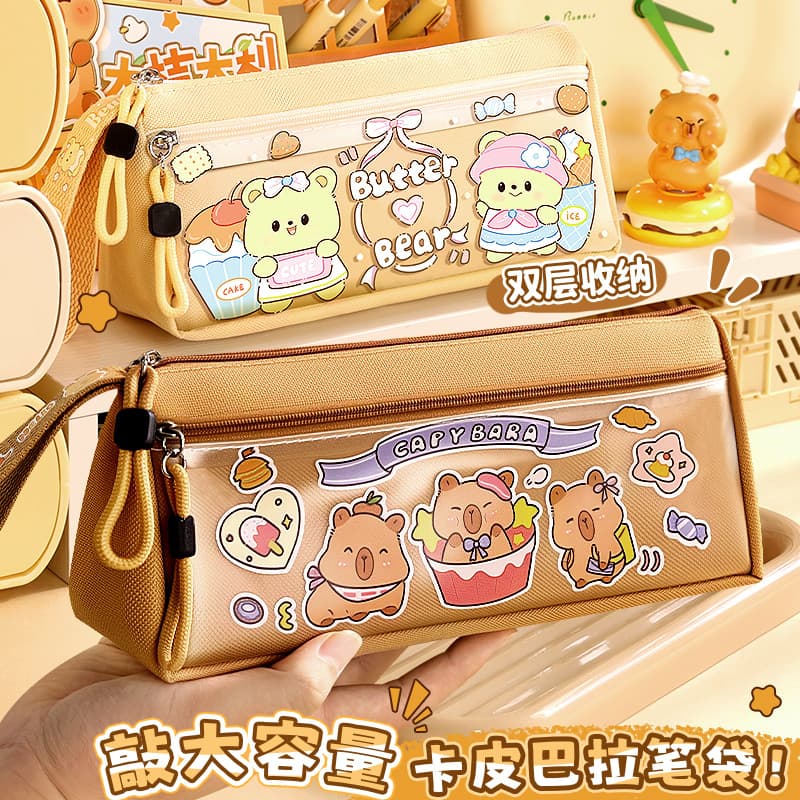 Cute Kapibara triangle pencil case with large capacity, stain-resistant, good-looking, ins-style student new stationery pencil case
