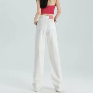 White Jeans for Women 2026 New Spring Summer High-Waist Slim Straight Loose Floor-Length Wide-Leg Pants
