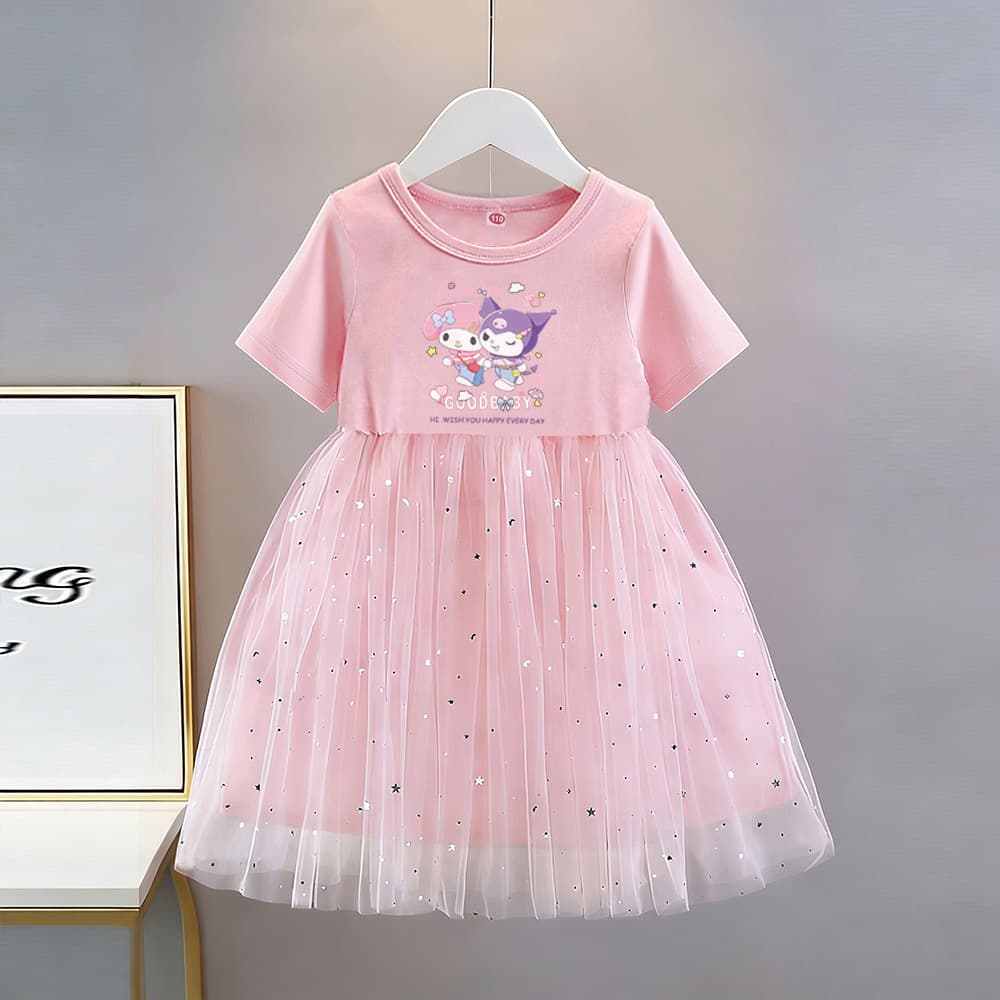 Amazon Best-Selling Cinnamoroll Kuromi Girls' Summer Short-Sleeve Princess Dress Tulle Skirt Children's Dress