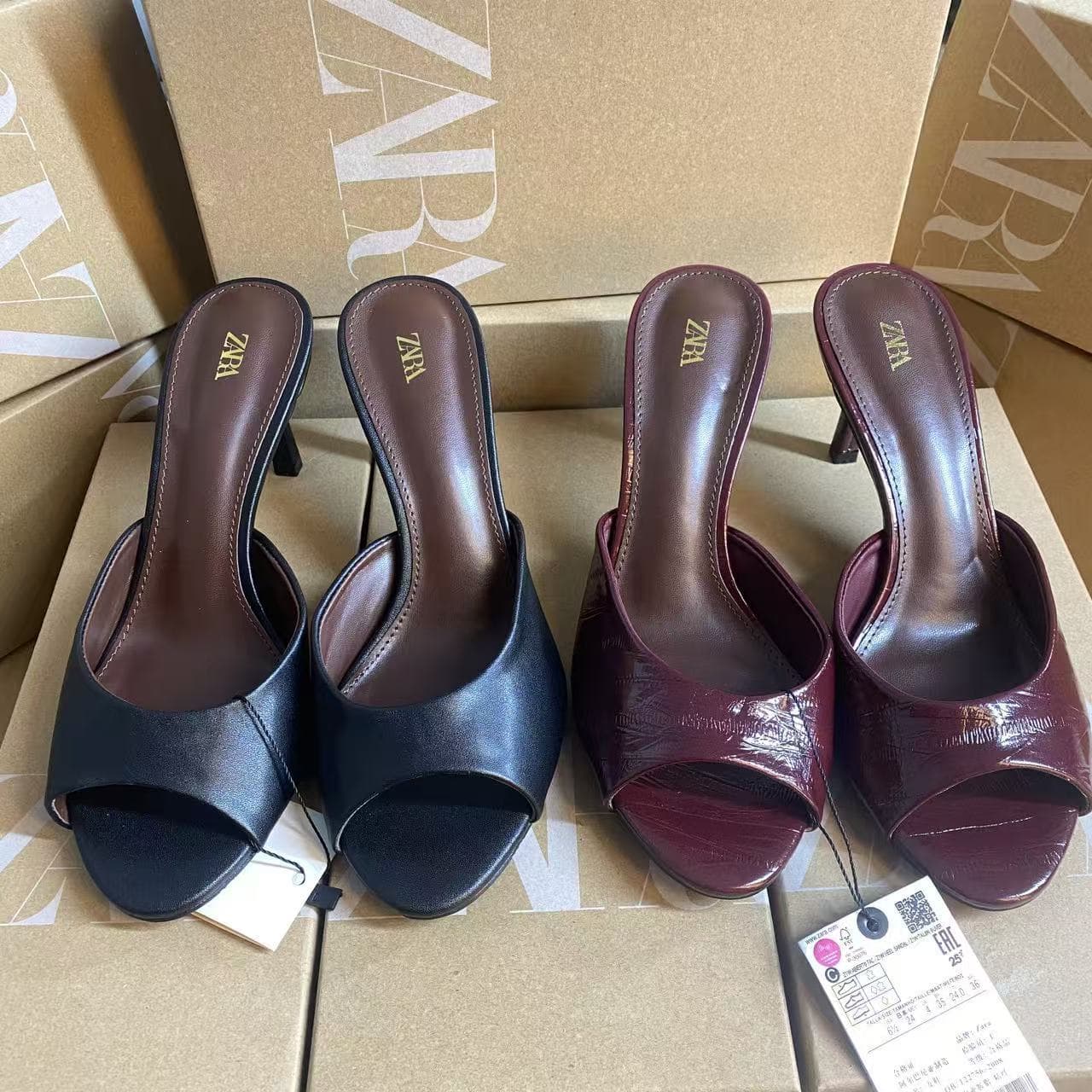 ZA2025 Spanish Spring/Summer Off-White High Heel Women's Pointed Toe Mule Shoes with Thin Heel and Closed Toe Sandals, Fairy Style Fashion