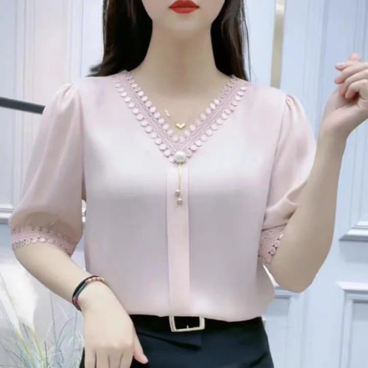 Summer New Draped Shirt for Women High-End Short Sleeve Slimming Stylish Versatile Solid Color Top