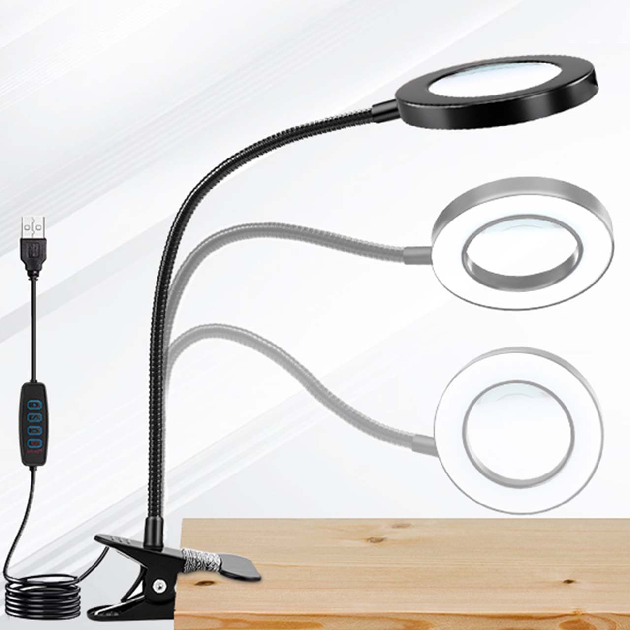 95mm Magnifying Glass Clip Lamp with Flexible Hose, LED Light for Tattoo Eyebrow and Lip Blushing Beauty Makeup Lighting