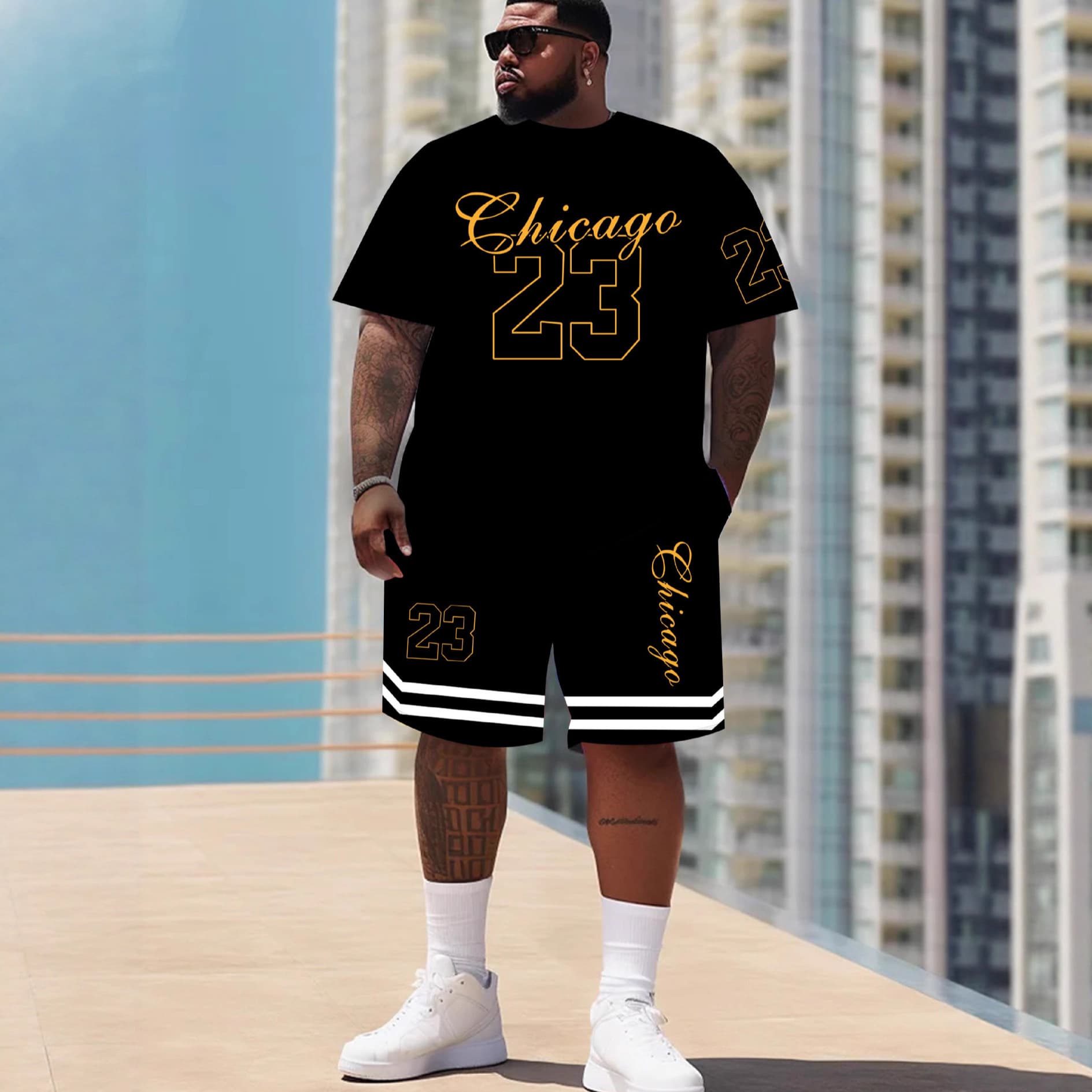 In Stock European and American Trendy Men's Plus-Size 3D Digital Print Tracksuit Set Casual T-Shirt Shorts Multi-Color Cross-Border Selection