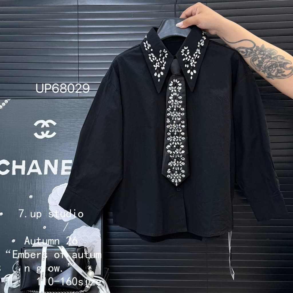 Girls Autumn Shirt European American Style Rhinestone Tie Big Kids Huzhou Zhili Children's Clothing 110-160 Trendy