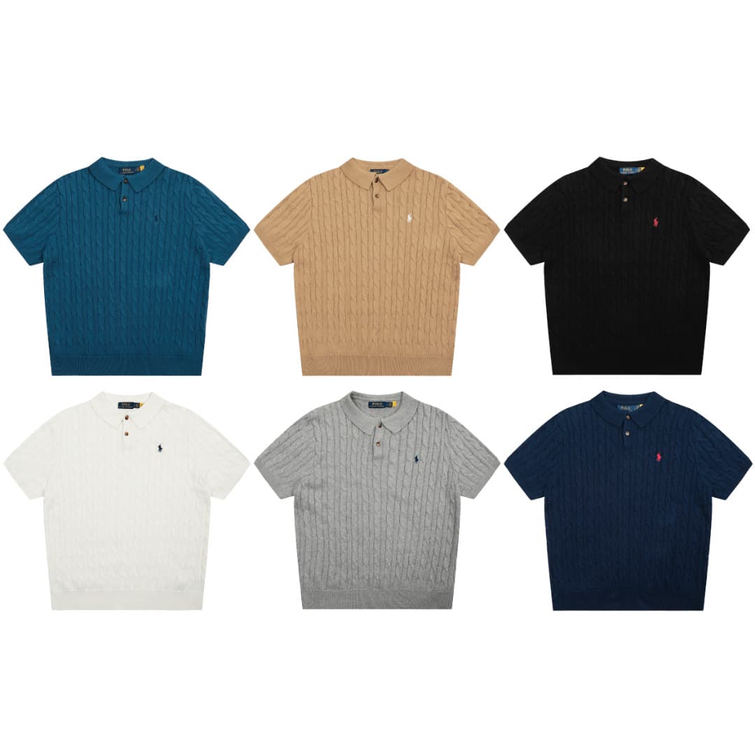 RL Ralph Lauren Unisex Four-Season Polo Knit Short Sleeve Casual Relaxed Fit Twisted Top with Pony Embroidery