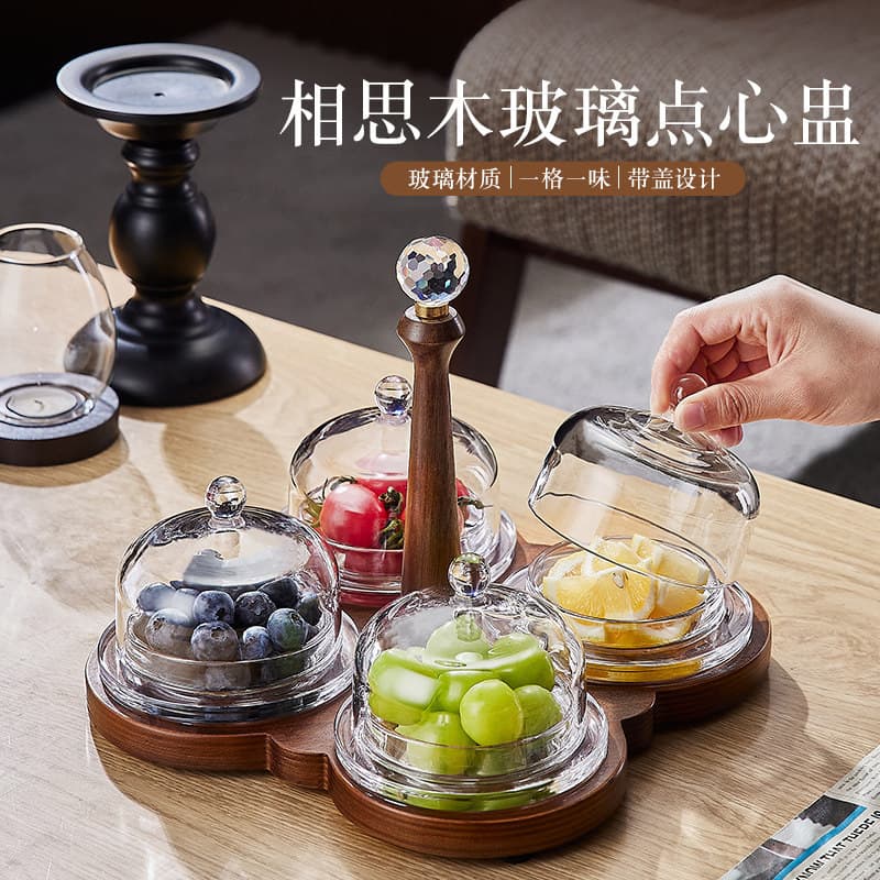Fruit plate, high-end, exquisite and good-looking snack plate, household high-end glass snack plate with lid, divided plate