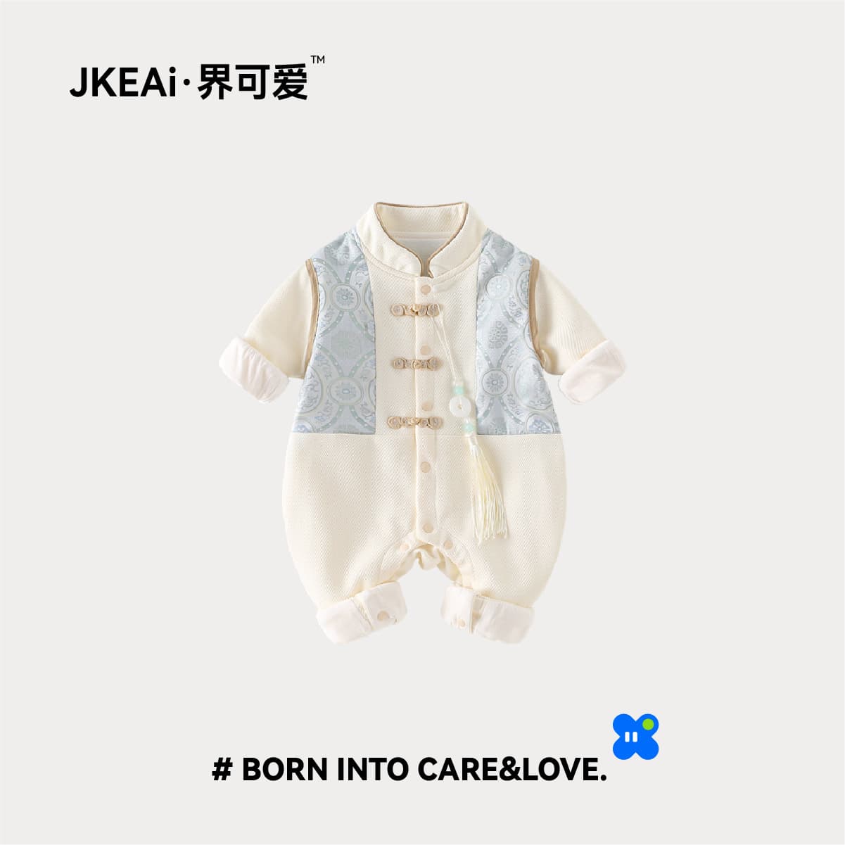 Infant spring and autumn long-sleeved clothes, one-year-old baby jumpsuits, national style newborn harem clothes, category A baby clothes