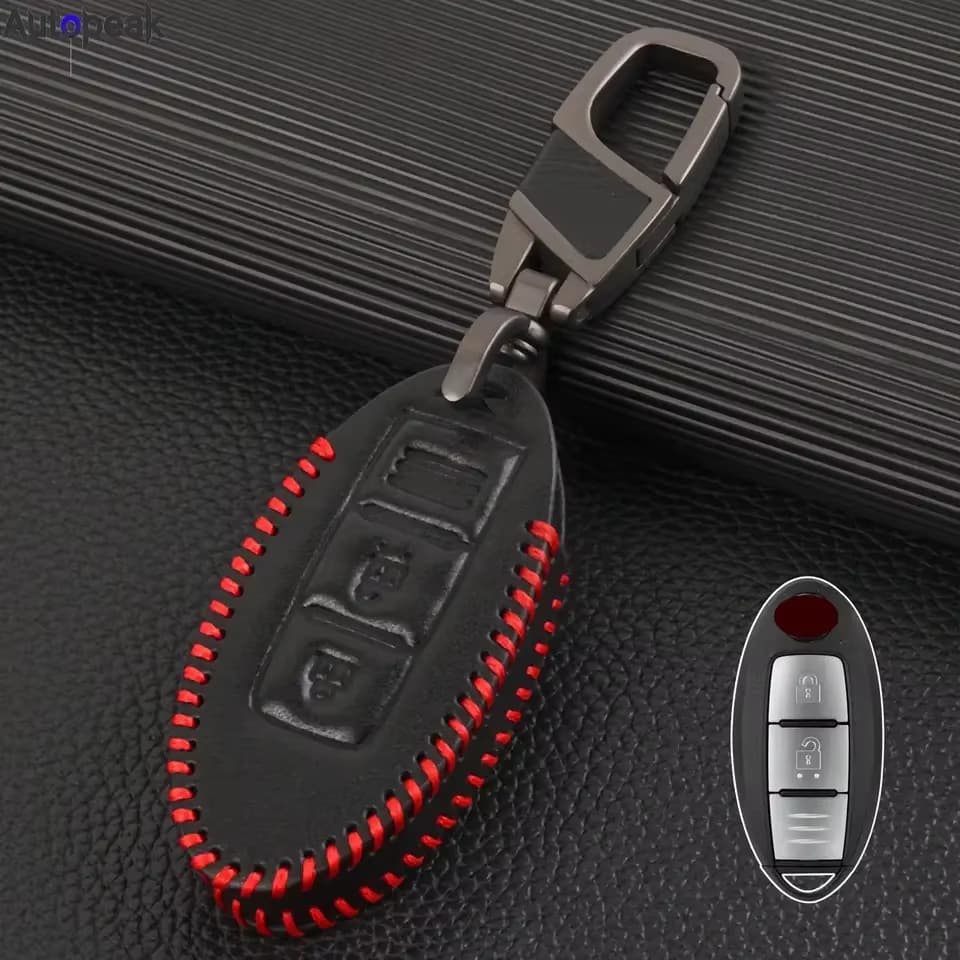 Waxed Leather Key Case Cover for Nissan Qashqai, X-Trail, Teana, Bluebird, Sylphy, Juke, Kicks, Tiida Keychain