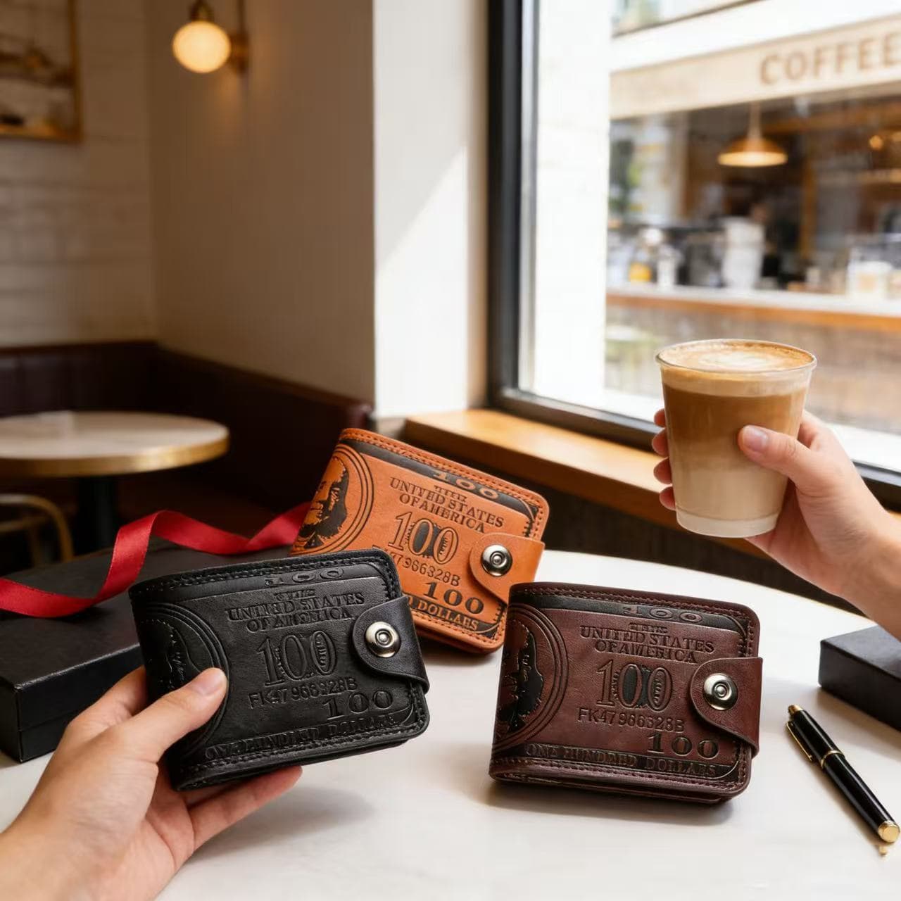 Cross-border Bag Men's Dollar Wallet Personality Creative Magnetic Buckle Pressure Change Hundred Dollar Short Wallet PU Leather Coin Purse