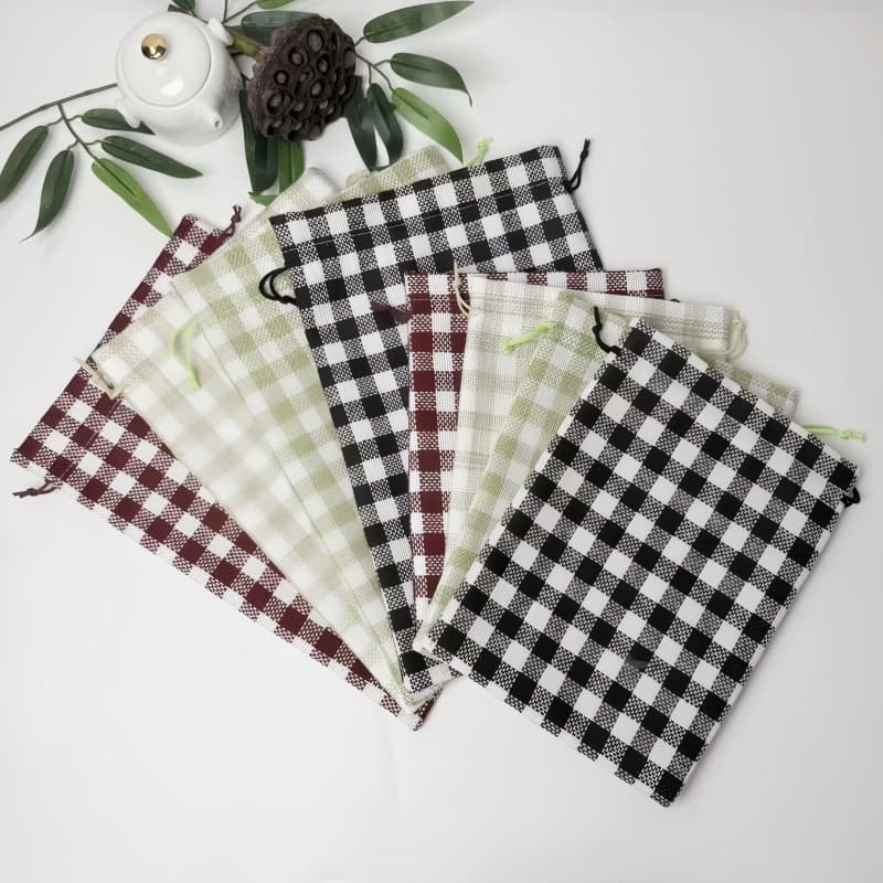 Houndstooth Linen Drawstring Gift Bag for Candy Packaging, Storage, Festive Parties and Banquet Favors