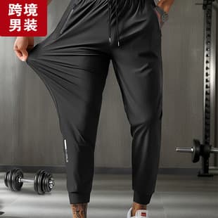 Cross-Border Men's Stretch Sweatpants Summer Thin Plus Size Ice Silk Pants Straight Leg Quick-Dry Casual Breathable Long Pants