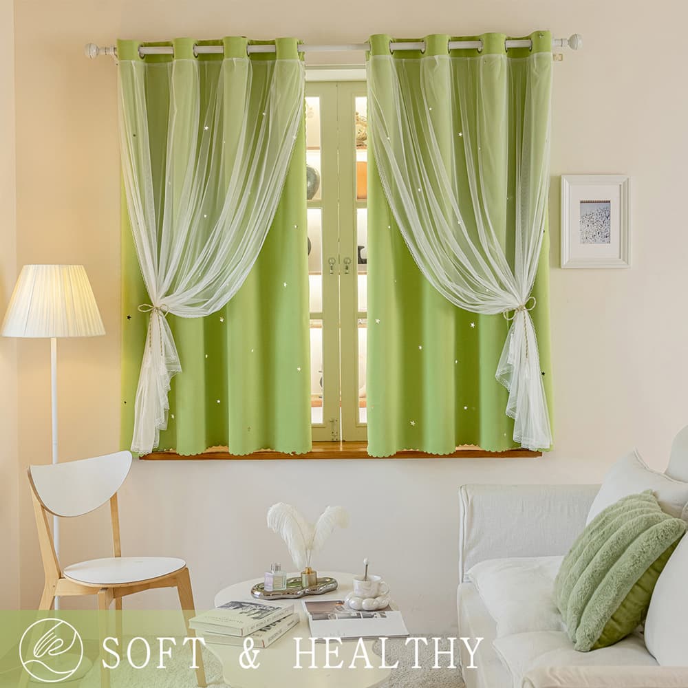 Qiaozhuang Cross-border Amazon Exclusive Lace Double-Layer Hollow Star Finished Blackout Curtains Wholesale Curtains