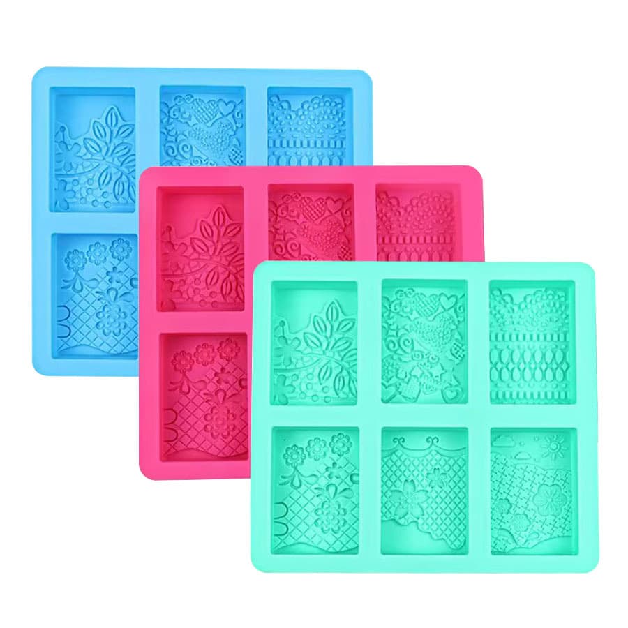 Six-Row Rectangle Lace Pattern Mold Silicone Cake Mold Handmade Soap Mold Multi-Decorative Patterns Modern Simple Style Purple