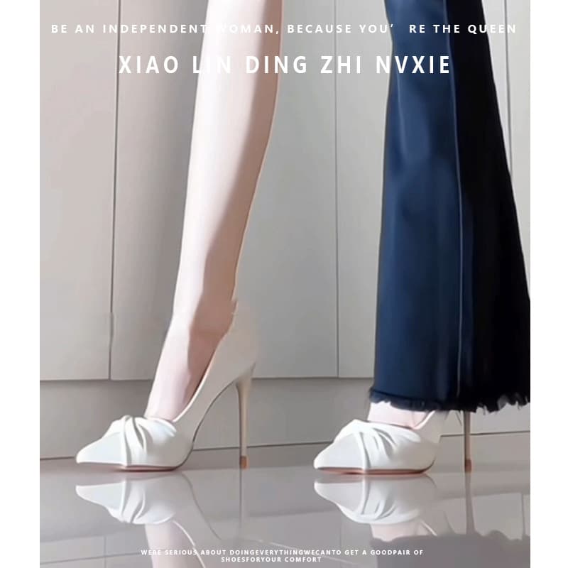 Off-White French Elegance High Heels for Women, New Design with Pleated Details, Perfect for Formal Wear, Comfortable Stiletto Heels