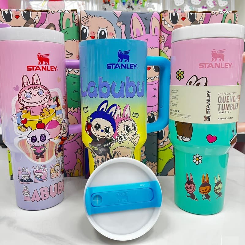 Cross-border Cartoon Labubu 40OZ Handle Cup 304 Stainless Steel Ice Master Tumbler Portable Insulated Car Cup Labubu