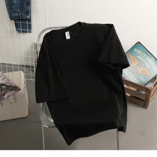 Summer Men's Heavyweight Pure Cotton Loose Short Sleeve T-Shirt, Round Neck, Solid Color, Drop Shoulder, Summer Trendy Ins Style Versatile Top