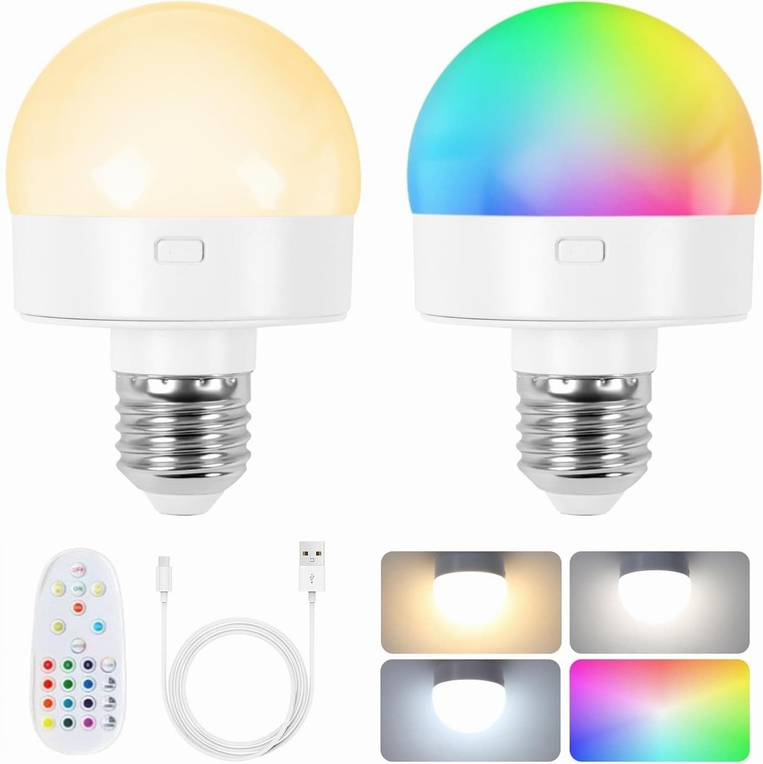 Rechargeable battery powered light bulb RGB remote control wireless removable bulb non-hardwired wall lamp table light source