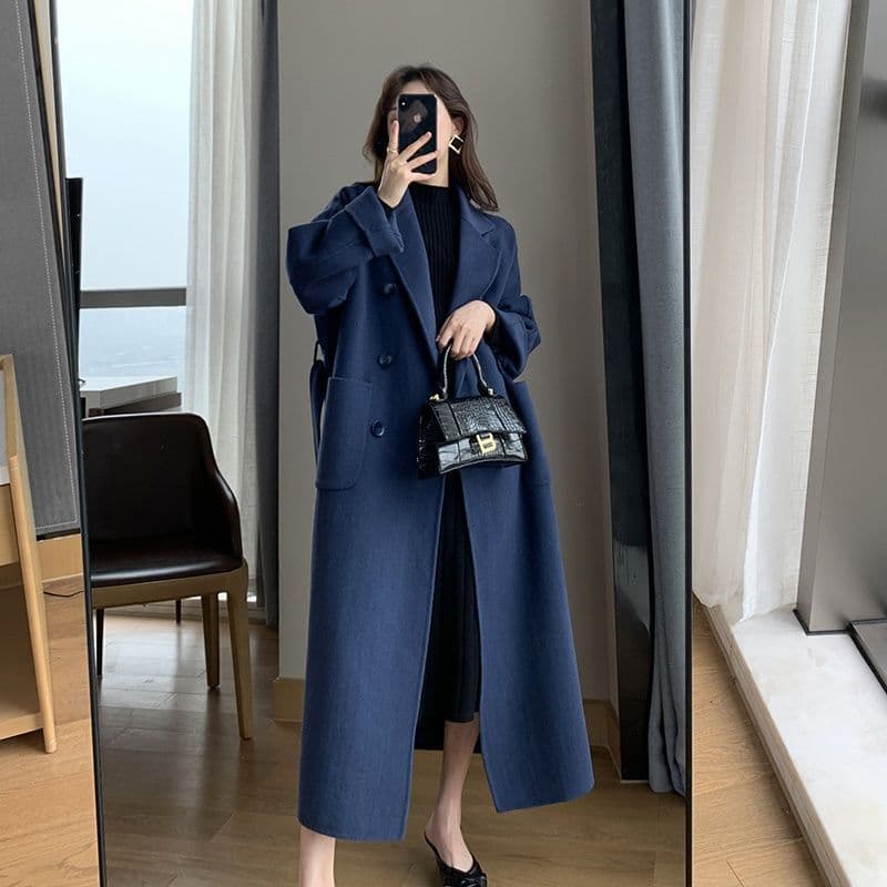 2025 New Woolen Coat Women's Medium Long Style Fat MM Slim Loose High-end Western Style Over the Knee Large Size Women's Woolen Coat