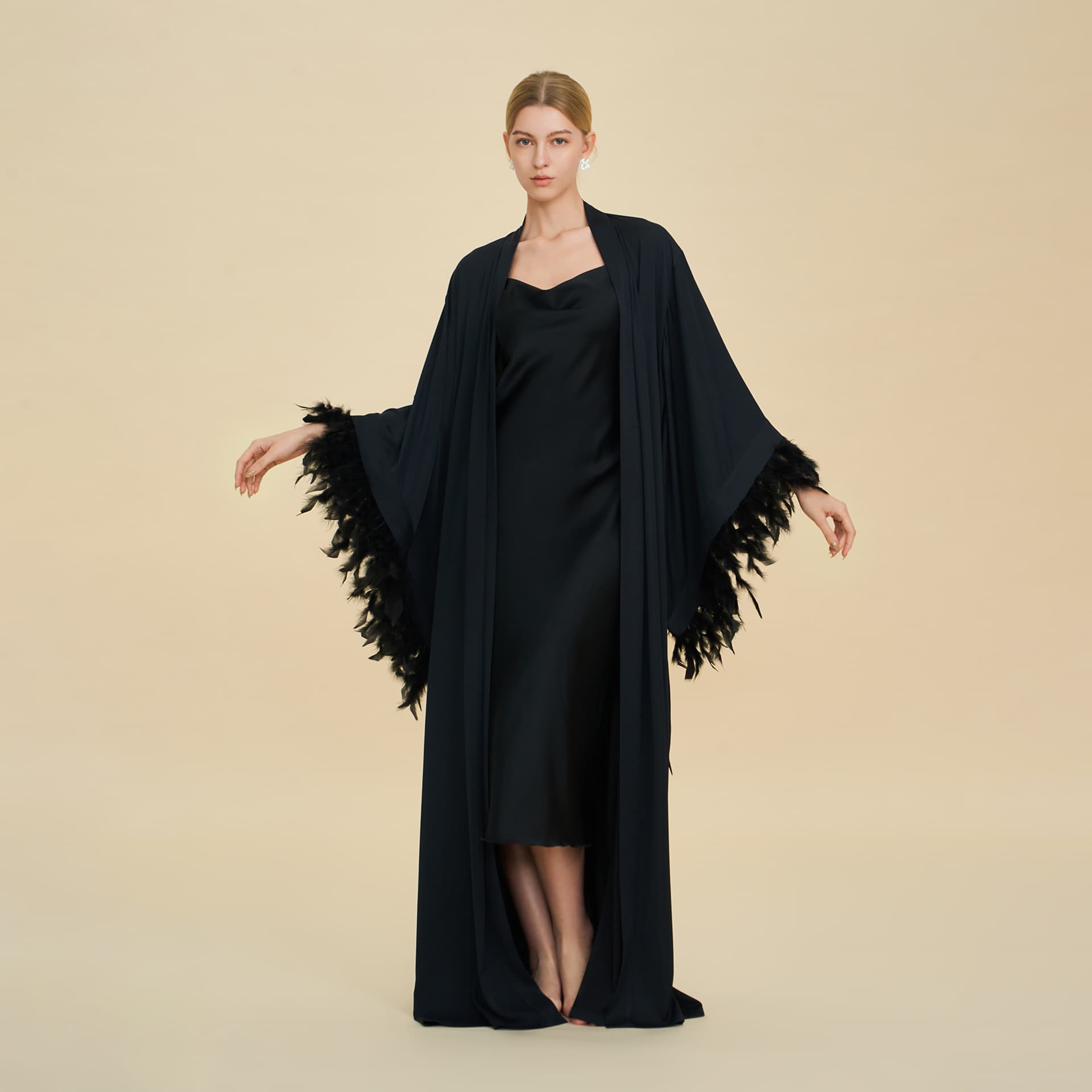 Hotel Robe for Women Morning Robe Bride Bridesmaid Wedding French Style Feather Spring Summer Light Luxury Elegant Robe Set