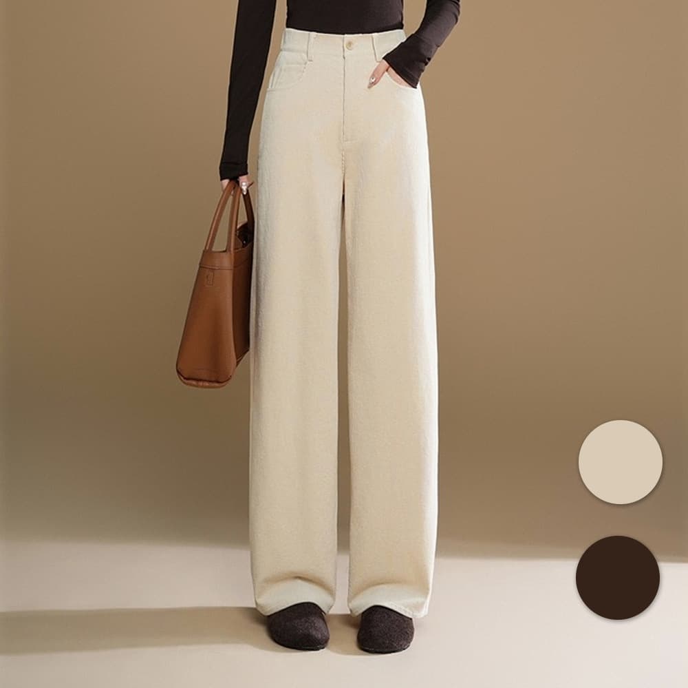 0226 Retro tailored straight high-waisted multi-color corduroy casual trousers for women, versatile basic style