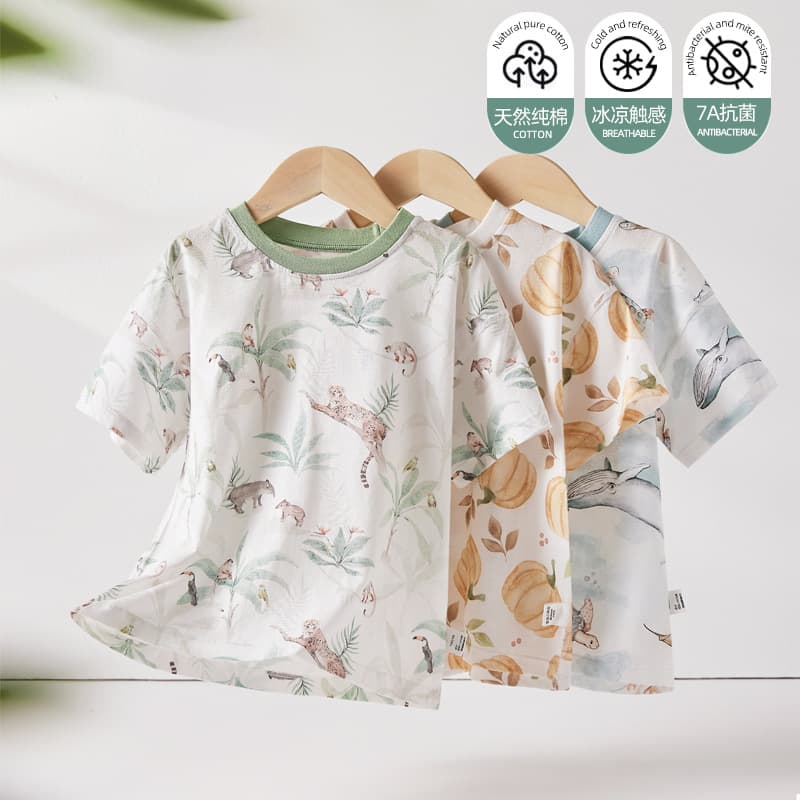 Baby Top Pure Cotton Infant Short Sleeve T-Shirt Summer Thin Children's Underwear Boys Summer Girls Seamless Clothes