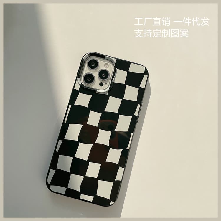 Cross-Border Black and White Checkerboard Suitable for Iphone16Pro Max12 Mobile Phone Case 11 Niche Xr Female 8Plus Samsung Case