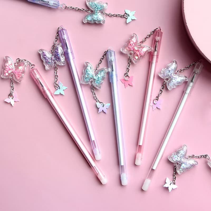 Korean ins girl heart butterfly pendant gel pen small fresh and cute student exam signature pen pendant water pen