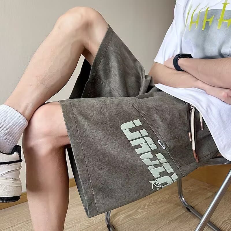 Suede Sports Printed Shorts for Men, Summer Thin Style, Casual Trendy High-Street Design, Versatile Mid-Length Shorts