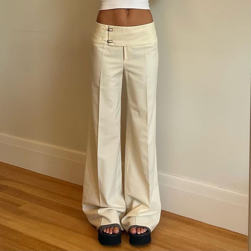 American style autumn and winter new style comfortable casual simple style trousers micro-elastic woven stitching straight-leg low-waisted trousers