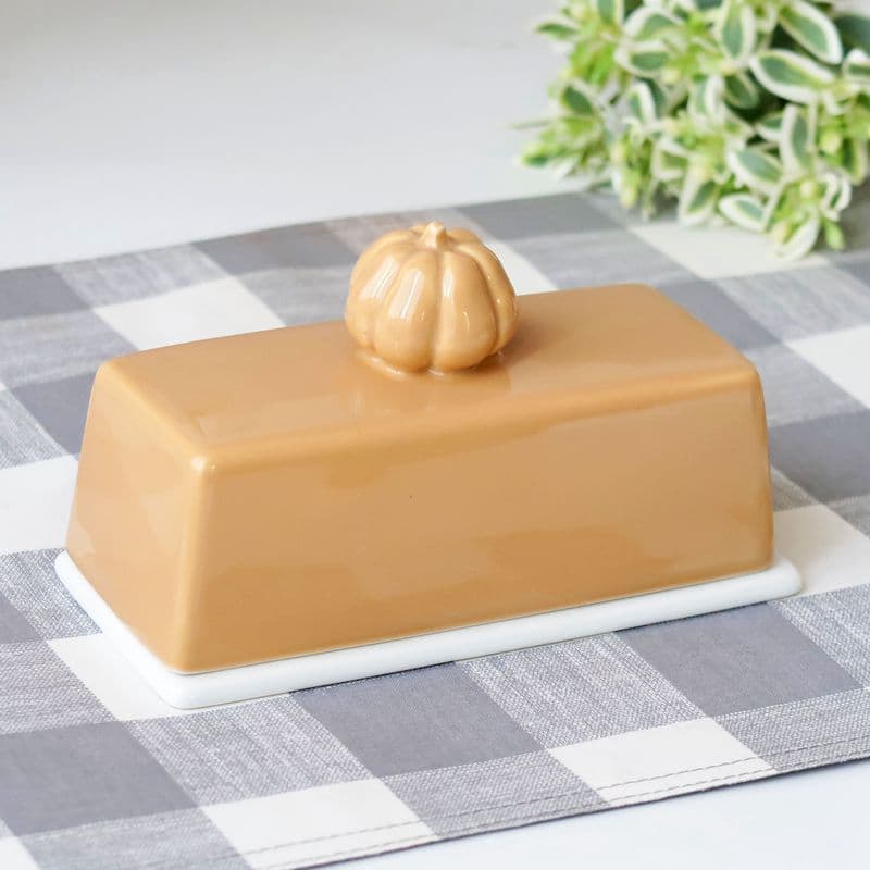 Custom Ceramic Butter Dish Rectangular Cheese Box Pumpkin Butter Tray with Lid and Knife Butter Container