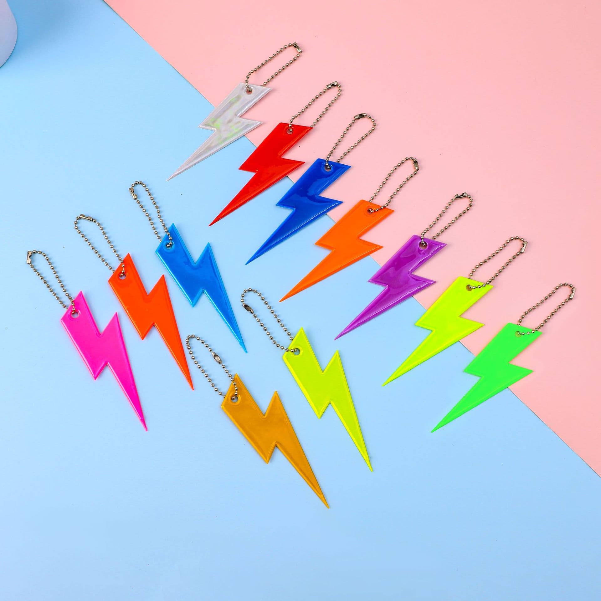 PVC reflective pendants, lightning pattern double-sided reflective keychains, PVC reflective safety warning tags, bag accessories