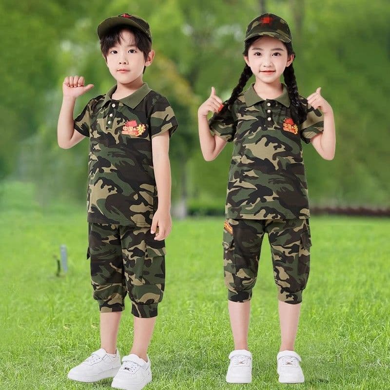Boys' Camouflage Outfit Set, Summer Military Training Uniform for Elementary School Students, Kindergarten Summer Camp Performance Costume