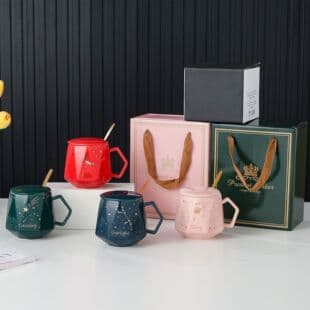 Custom LOGO Trendy Mark Cup Creative Ceramic Mug with Lid and Spoon, Corporate Event Gift Coffee Cup Gift Box Set