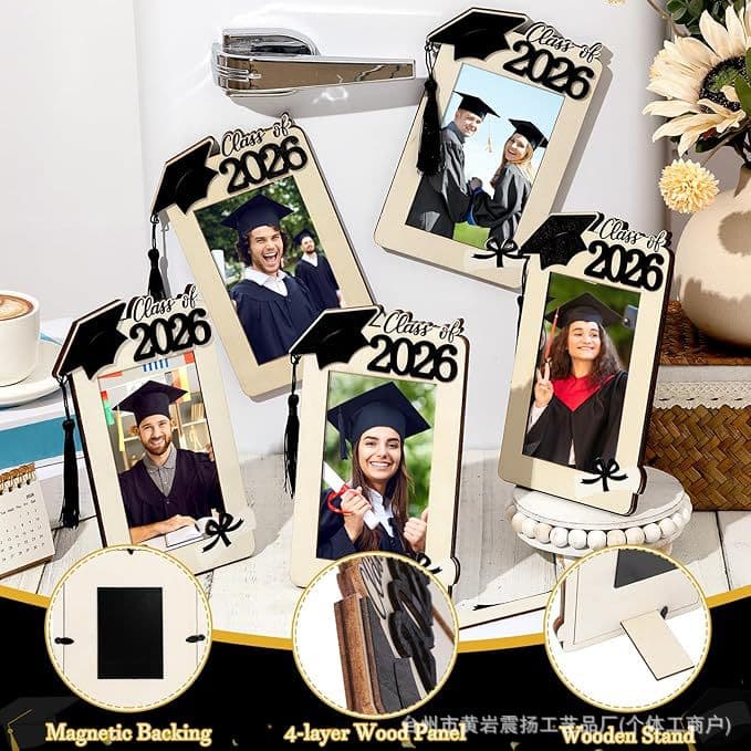 Class of 2026 Graduation Wooden Photo Frame Magnetic Decorative Graduation Season Creative Gift Wooden Crafts