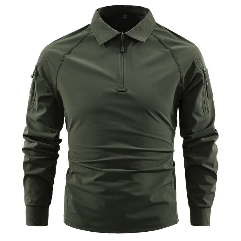 Men's Tactical Zip-Up Frog Skin Top for Spring and Fall, Stretch Long Sleeve Quick-Dry Military Stand Collar Sweatshirt with Pockets