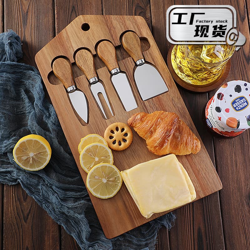 In Stock 4 Piece Set Cheese Board Stainless Steel Cheese Tools Walnut Wood Cheese Knife Set for Deli Cheese Cutting And Serving