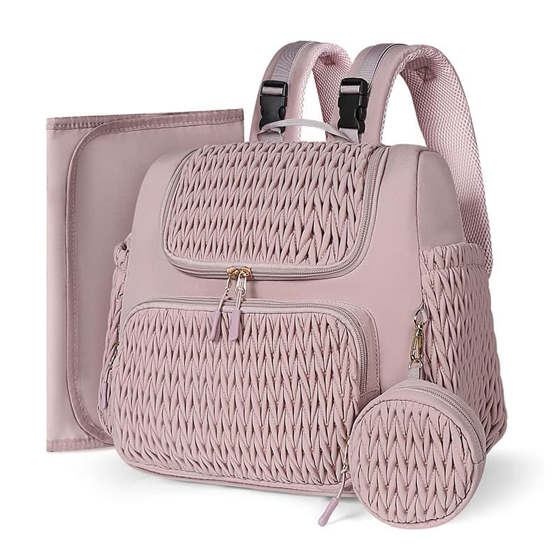 New Diaper Bag Backpack Multi-Functional Quilted Diaper Bag with Changing Pad, Pacifier Case, and Stroller Straps, Large Capacity