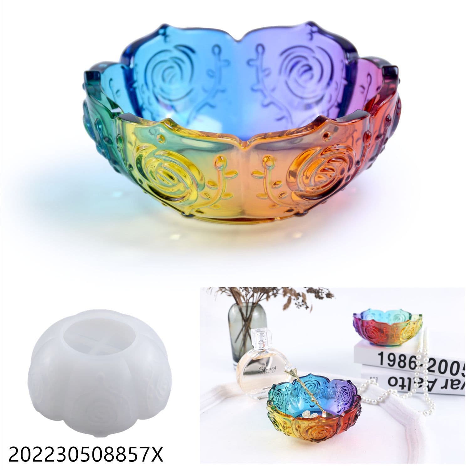 DIY Crystal Epoxy Resin Rose Lotus Storage Bowl Mirror Silicone Mold