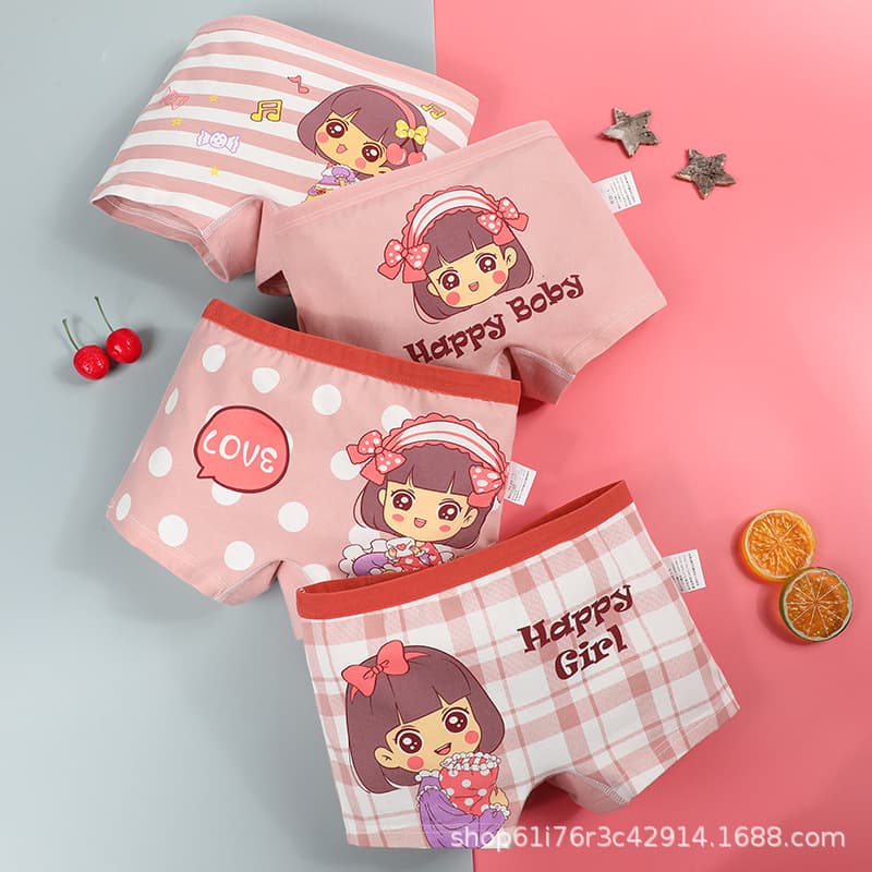 Cross-Border Girls Kids Underwear Cotton Boxer Briefs Four-Corner Little Girls Pure Cotton Shorts Baby Girls No Wedgie Underwear