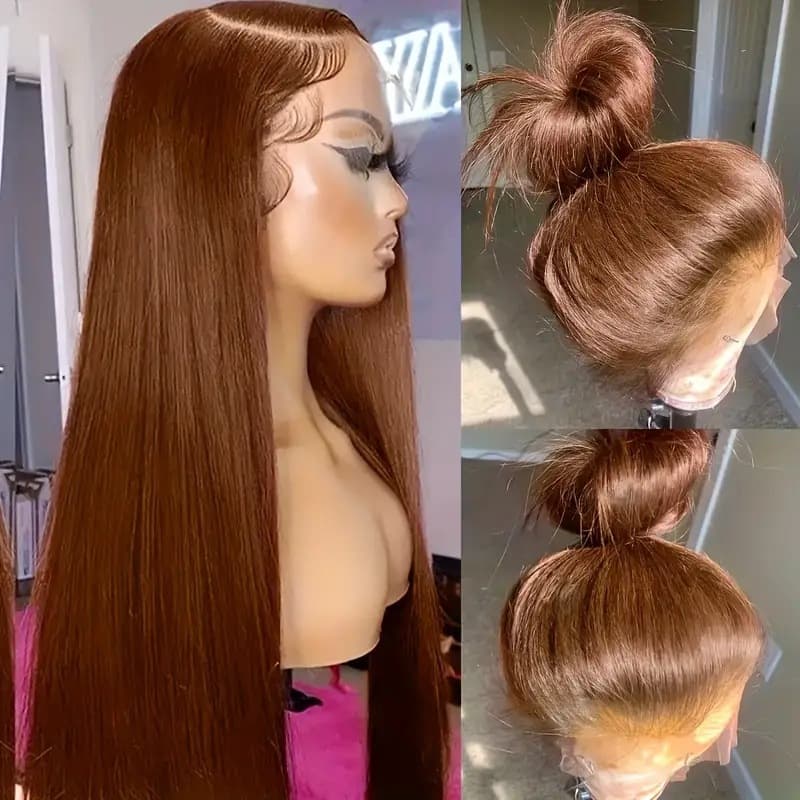 Cross-Border Hot Selling Front Lace Long Straight Wig, Fashionable Brown Lace Full Wig