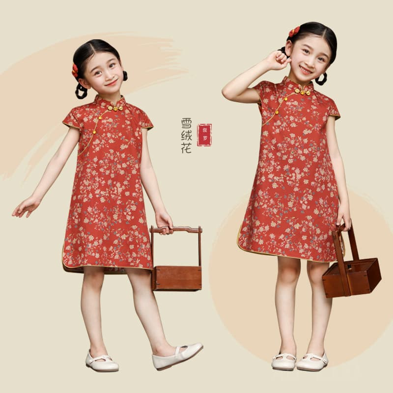 Summer birthday dress for little girls, cheongsam style, modern Chinese Hanfu, fashionable floral cotton dress for baby girls